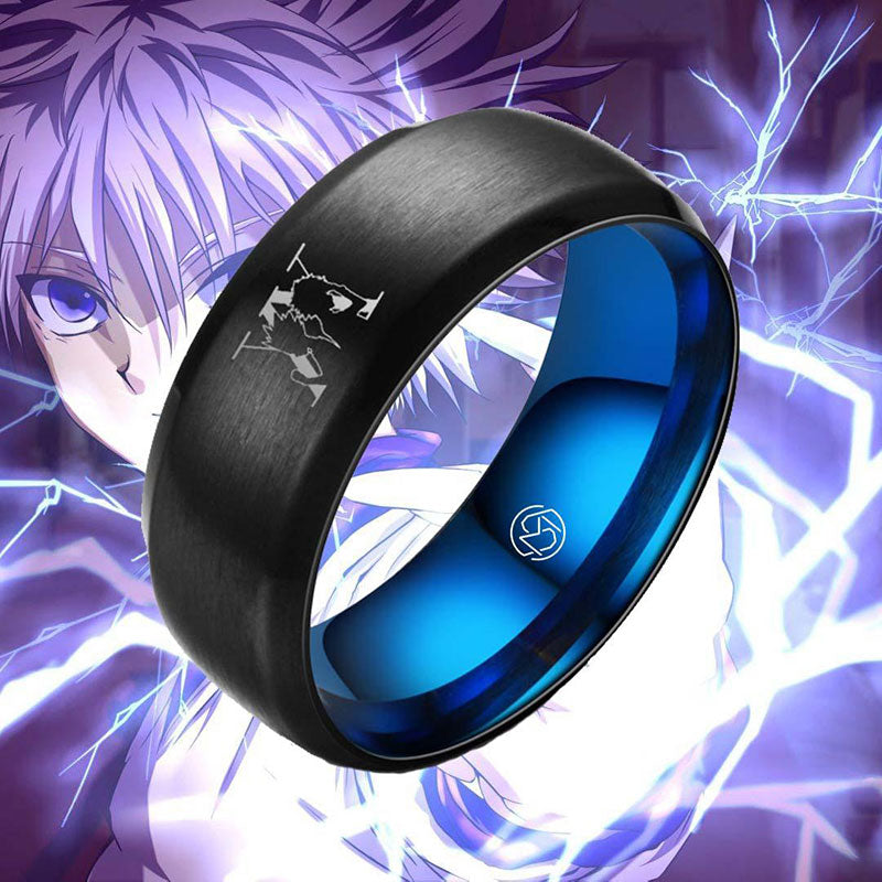 HxH Killua ring in black finish on anime-art background