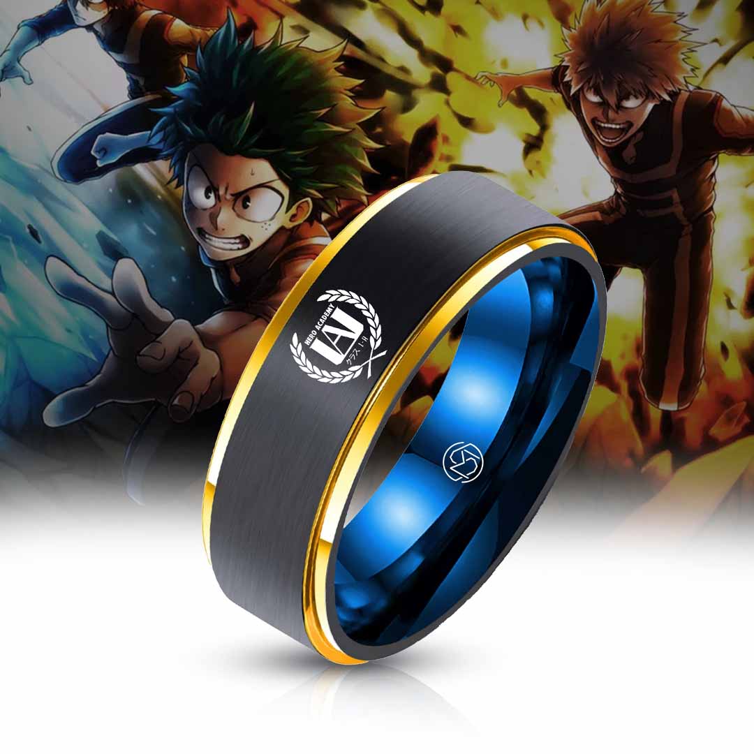 My Hero Academia 18K gold ring on anime-art background