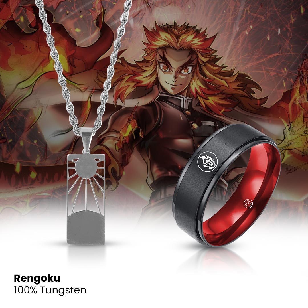 Demon Slayer Pendant + Rengoku Ring [Tungsten]