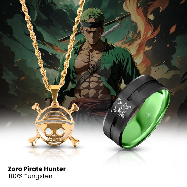 Straw Hat Pirates Pendant + Zoro Pirate Hunter Ring [Tungsten