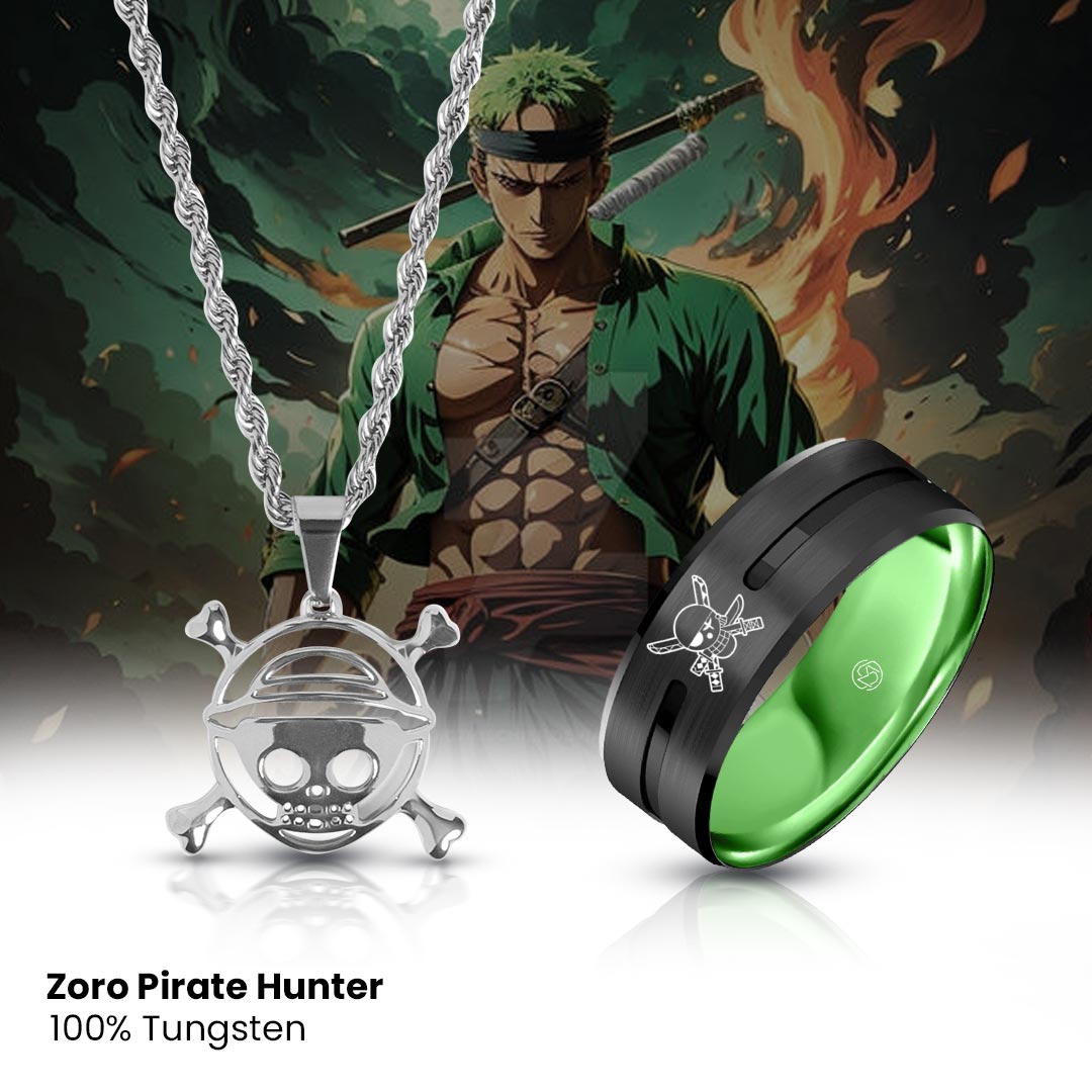 Straw Hat Pirates Pendant + Zoro Pirate Hunter Ring [Tungsten
